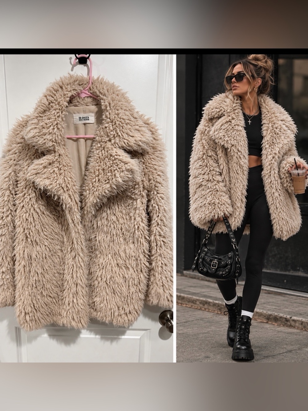 BB Dakota Steve Madden Plush Faux Fur Coat Teddy Jacket sz L